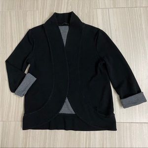 Express Black Knit Open Cardigan Shawl Collar XS 3/4 Sleeve